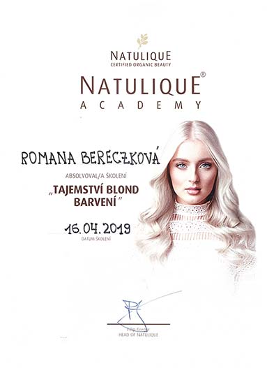 Natulique certifikát - Tajemství blond barvení