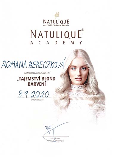 Natulique certifikát - Tajemství blond barvení