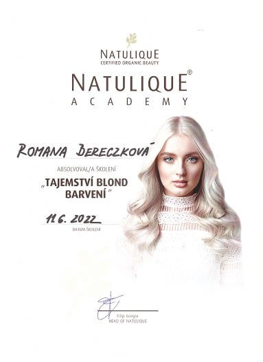 Natulique certifikát - Tajemství blond barvení